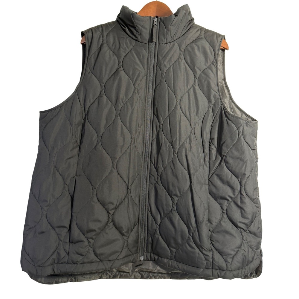 Lands' End Quilted Vest Women 2X Black Full Zip Stand Collar 553470 Travel Layer